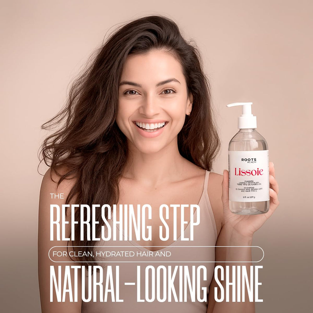 Lissoie Revitalizing Shampoo after-wash shine enhances smoothness and manageability.