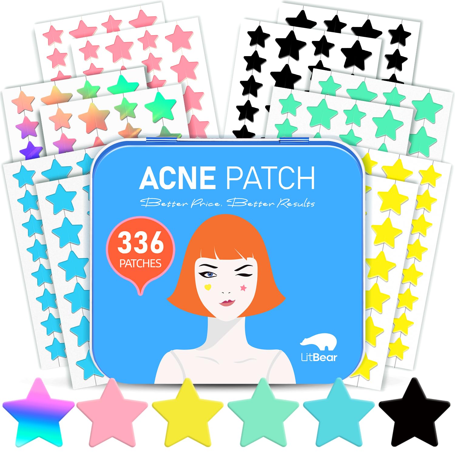 LitBear acne patch star colors for quick coverage and soothing care
