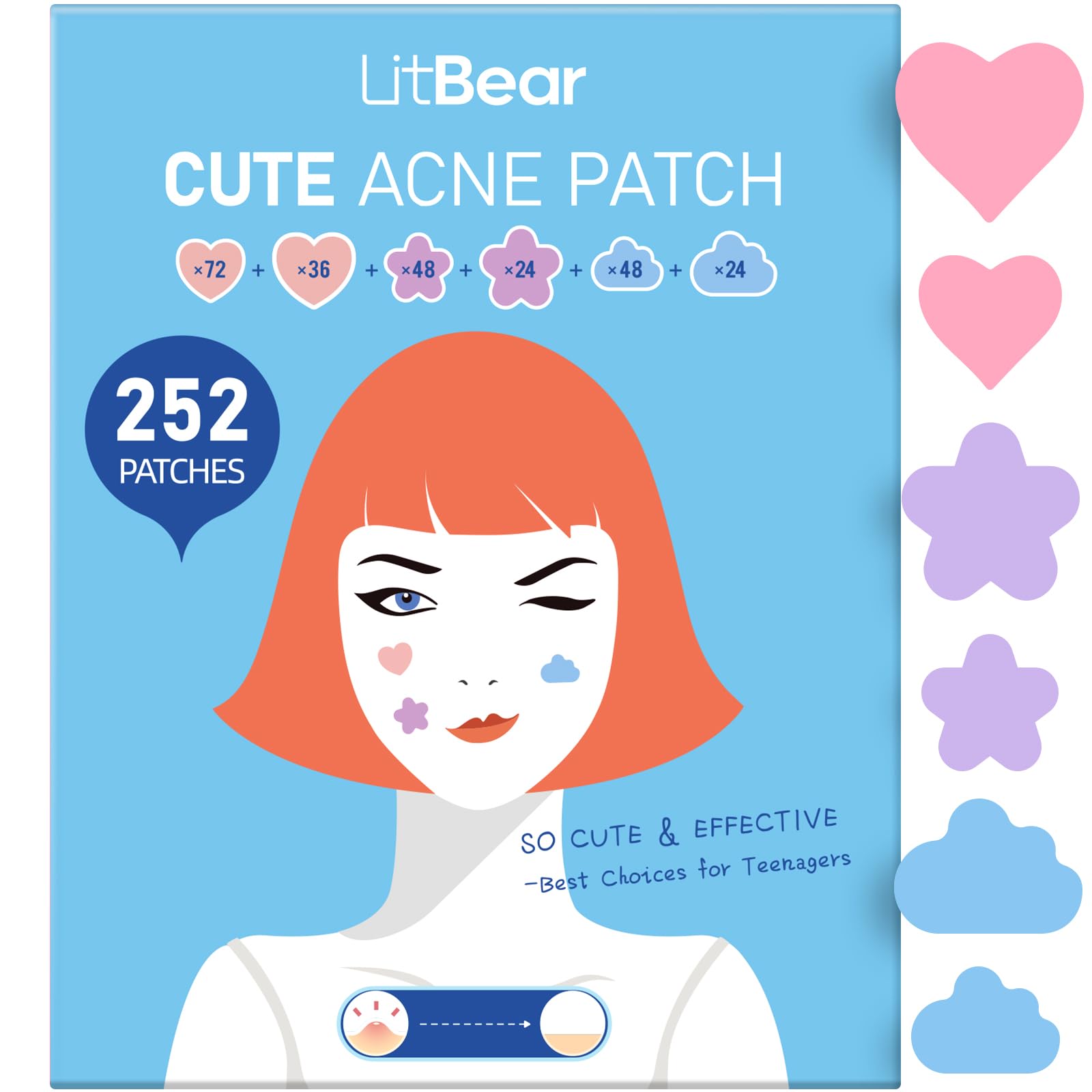 LitBear pink heart 10mm patch covers a blemish discreetly on the skin.