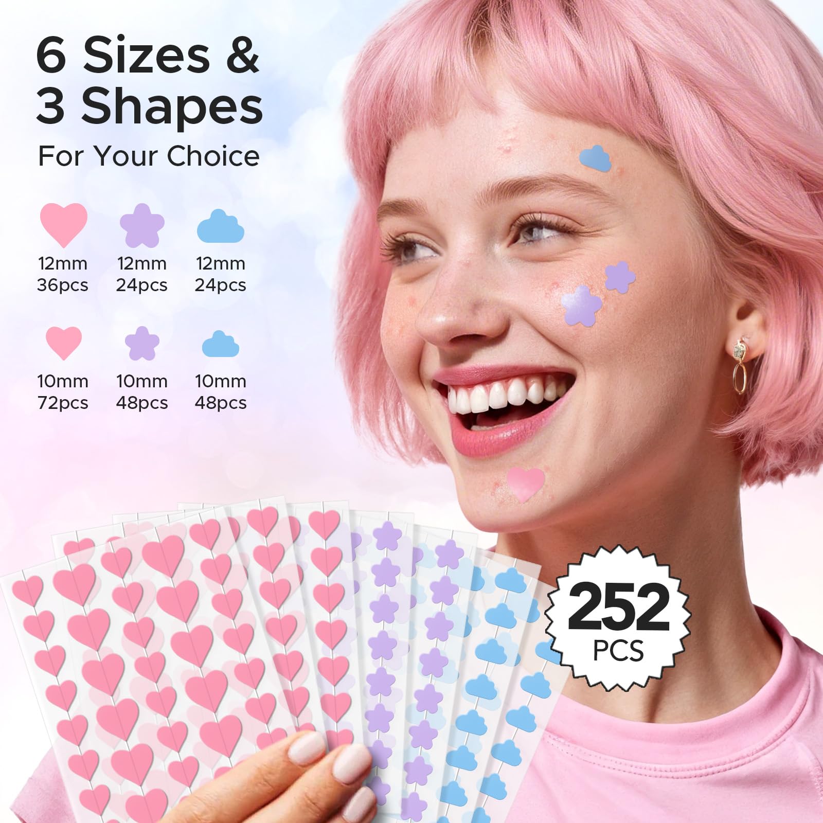 LitBear pink heart 12mm patch adheres gently for comfortable daytime wear.
