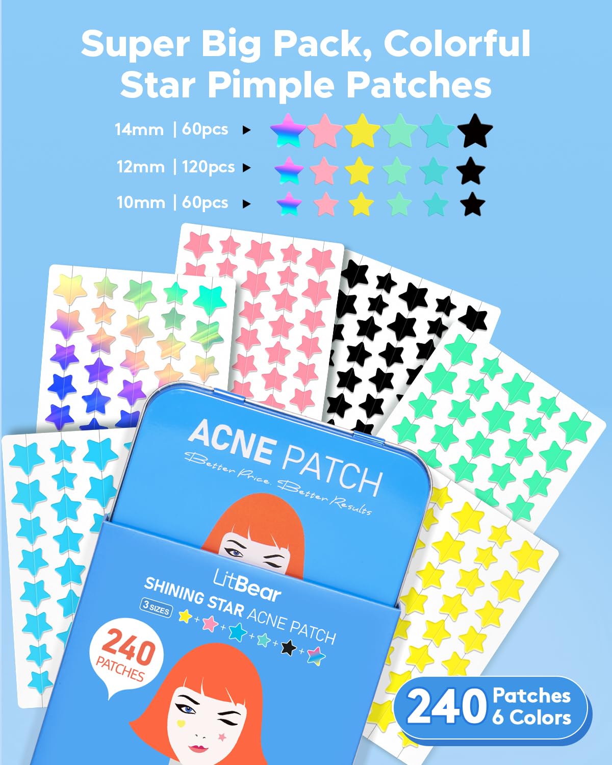 LitBear star patch 12mm covers larger pimples with strong adhesion.