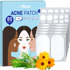 LitBear large acne patches pack, 80 patches for versatile breakout coverage.
