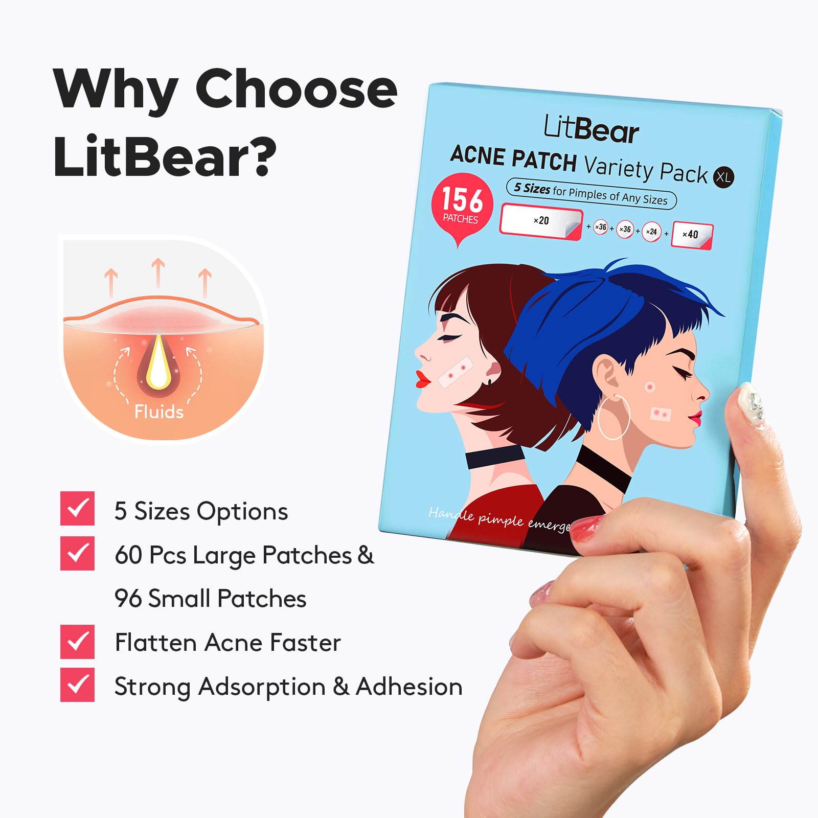 LitBear large pimple patches nose-area close-up for pore protection and flattening.