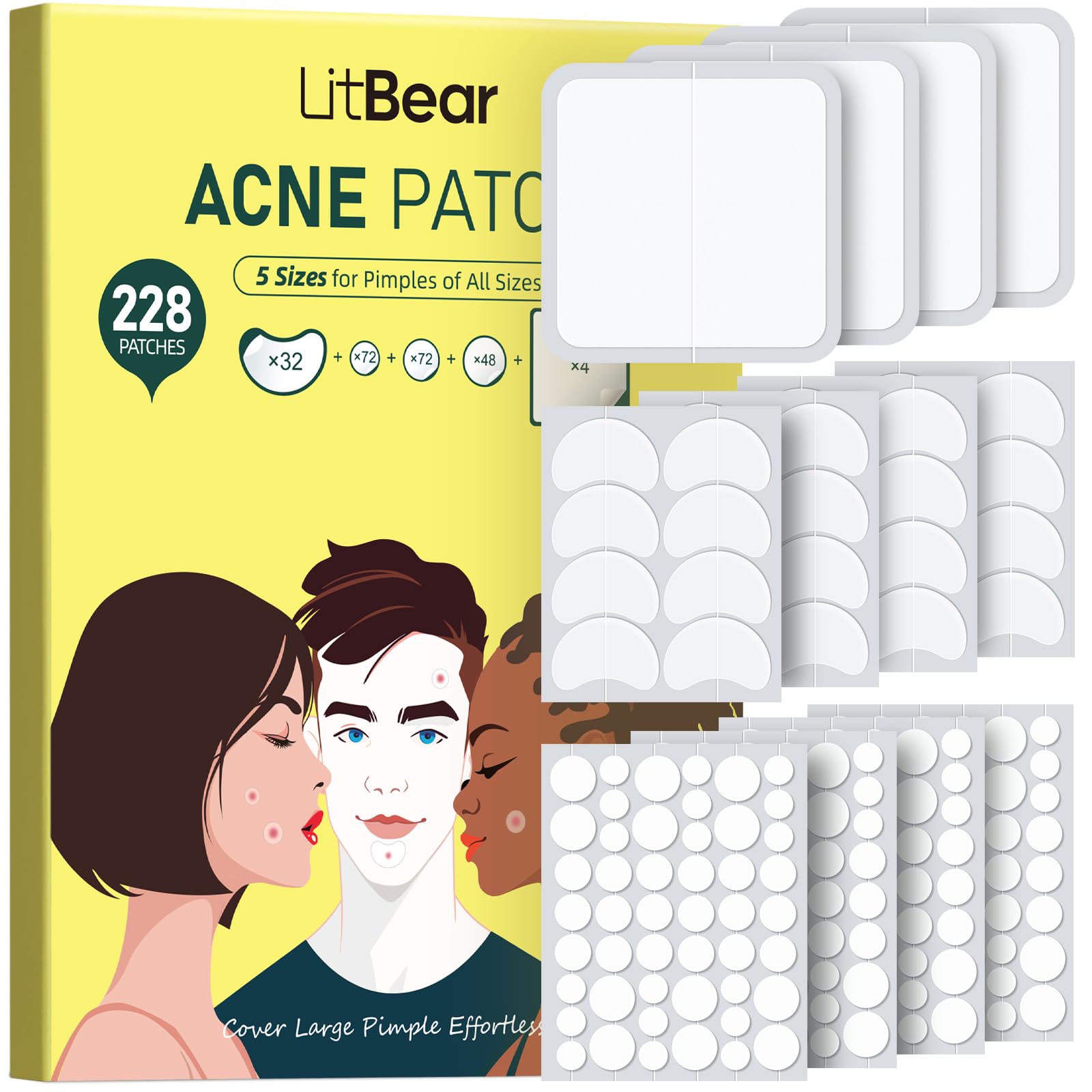 LitBear Pimple Patches applied on the face for discreet protection and fast absorption.