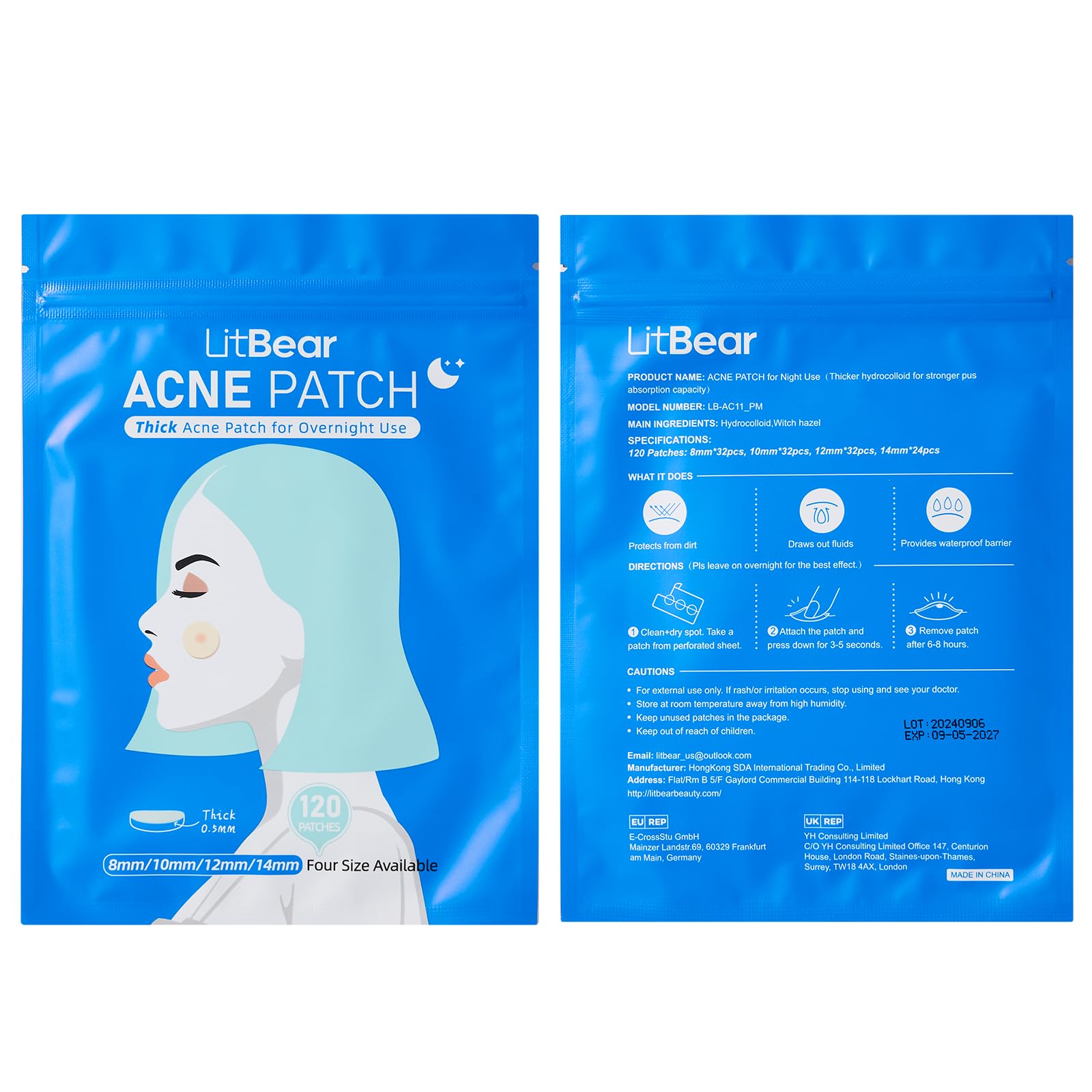 LitBear witch hazel-infused patch closeup highlights soothing overnight blemish care.