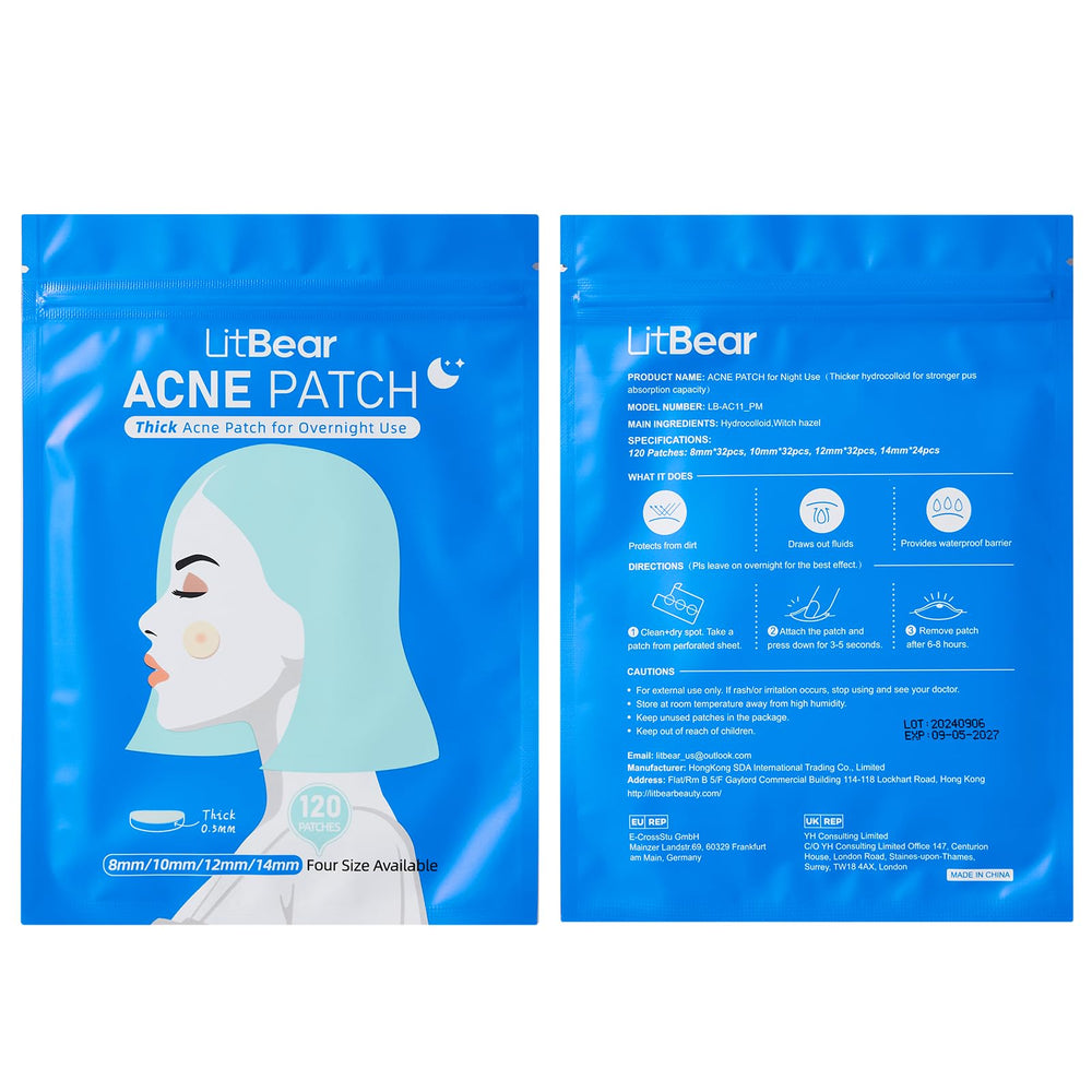 LitBear witch hazel-infused patch closeup highlights soothing overnight blemish care.