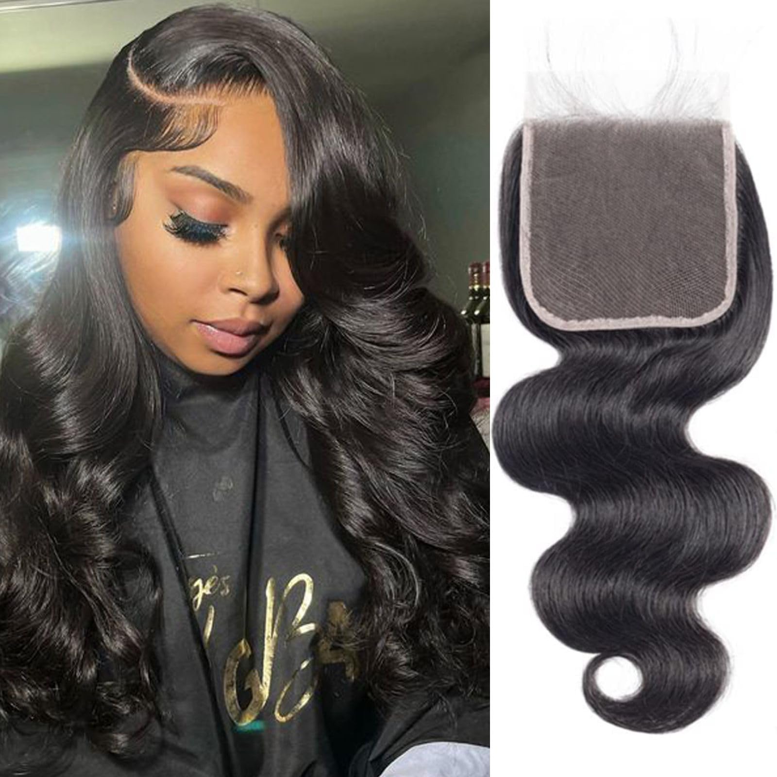 Little Fairy 5x5 HD lace closure, body wave close-up, breathable and natural-looking part.