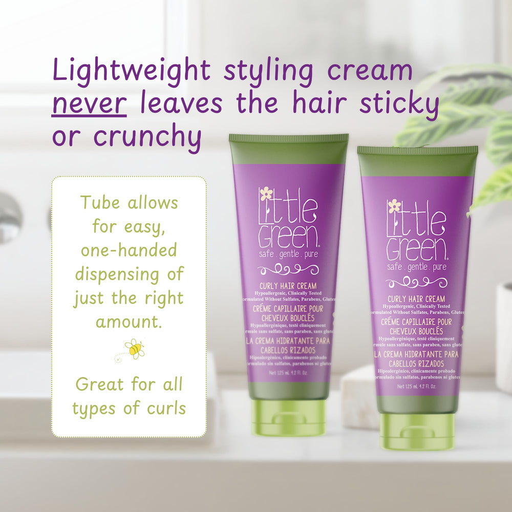 Little Green pump demonstrates easy application on damp hair.