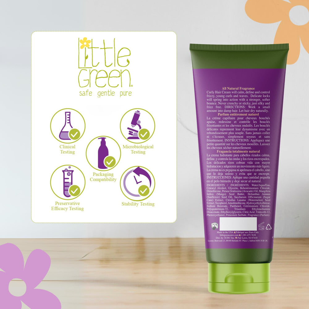 Kalahari melon seed oil hydrates hair in Little Green Cream.