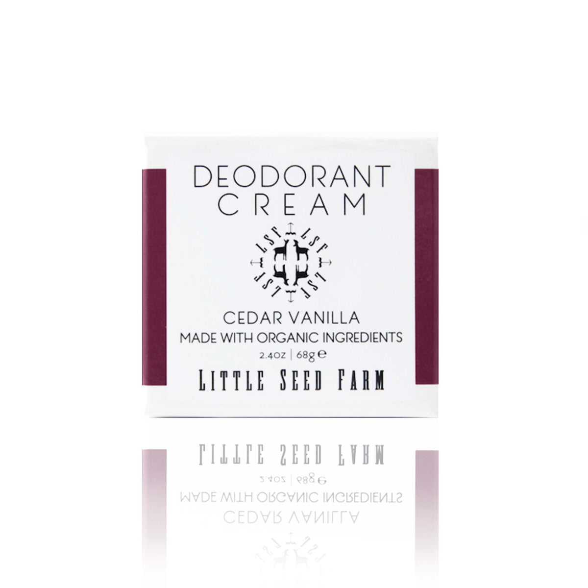 Little Seed Farm Cedar Vanilla deodorant jar shows creamy texture for easy application.