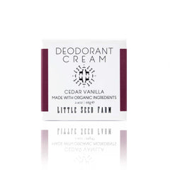 Little Seed Farm Cedar Vanilla deodorant jar shows creamy texture for easy application.