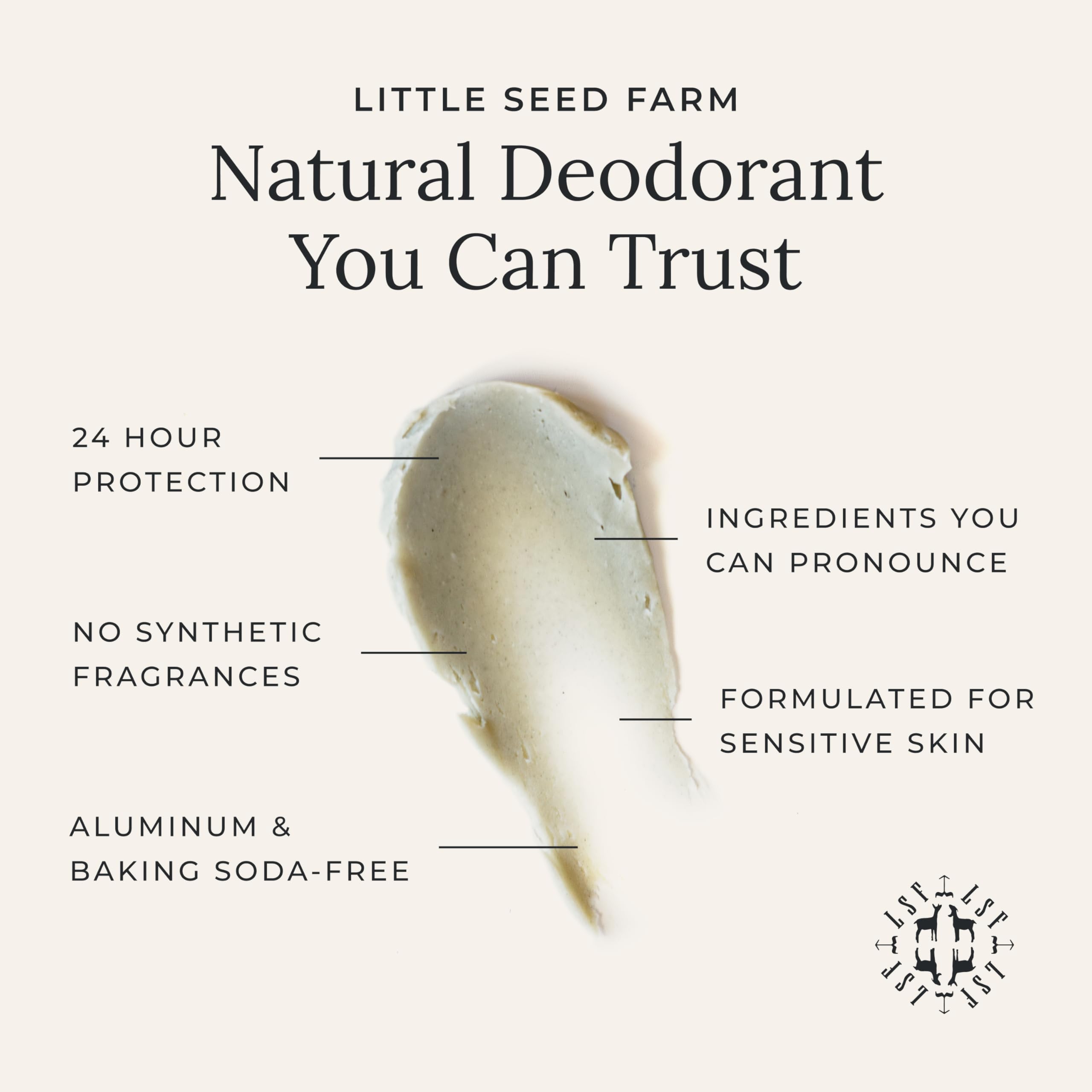 Close-up reveals silky glide of Little Seed Farm deodorant cream.
