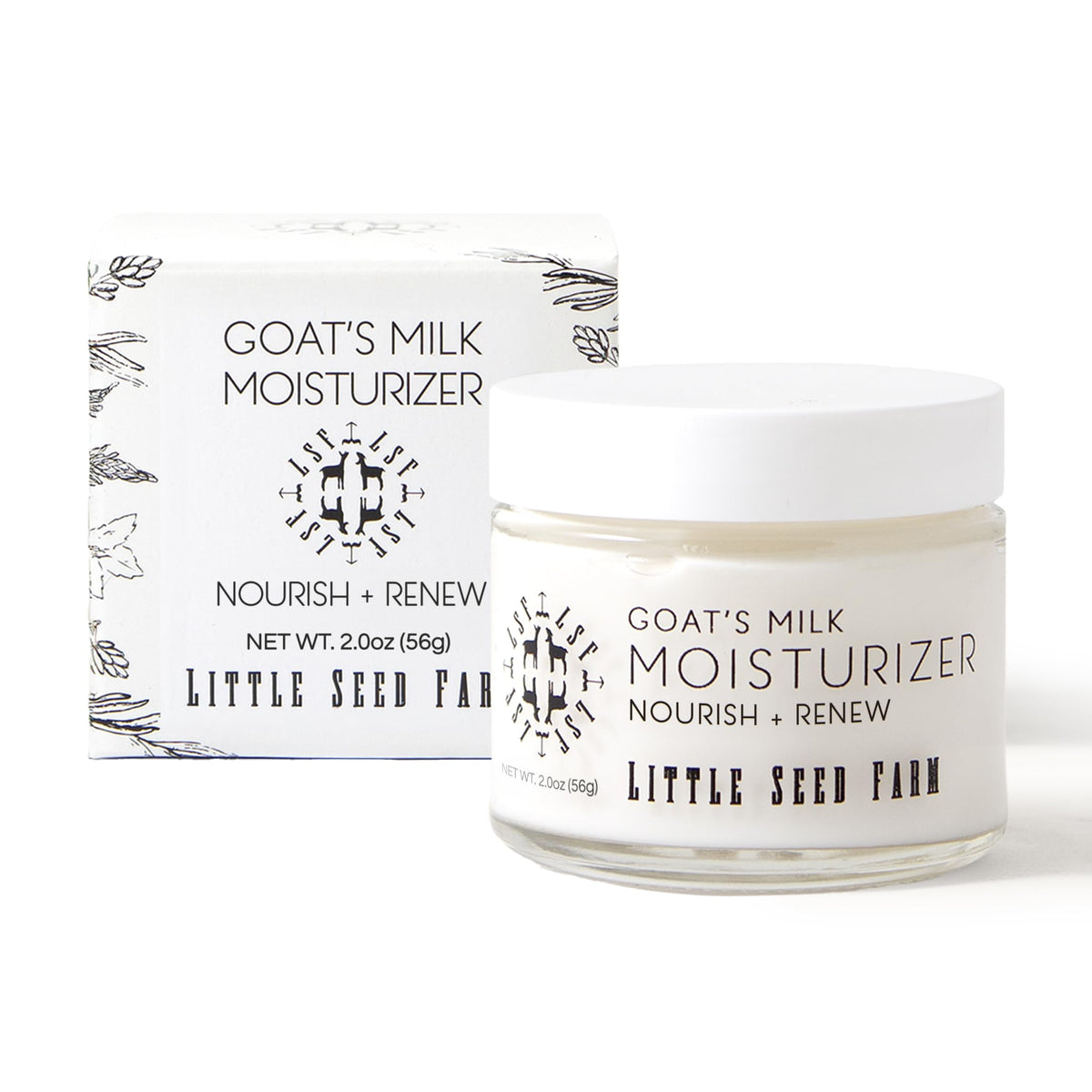 Little Seed Farm goats milk face moisturizer bottle front, offering lightweight hydration.