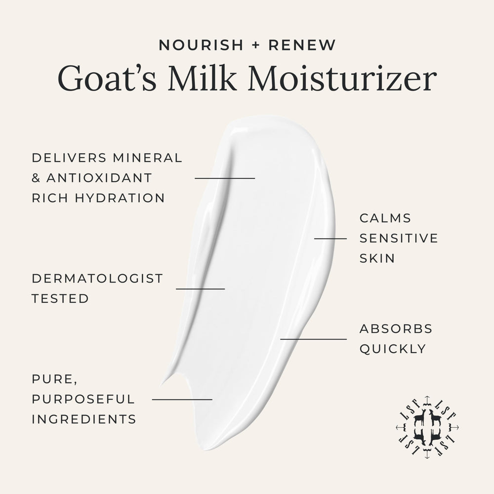 Little Seed Farm goats milk face moisturizer label close-up highlighting organic ingredients.