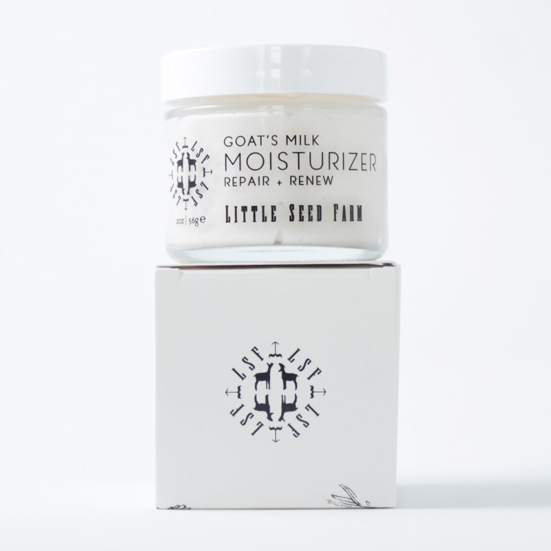 Little Seed Farm goats milk face moisturizer sustainability icons indicate cruelty-free formula.