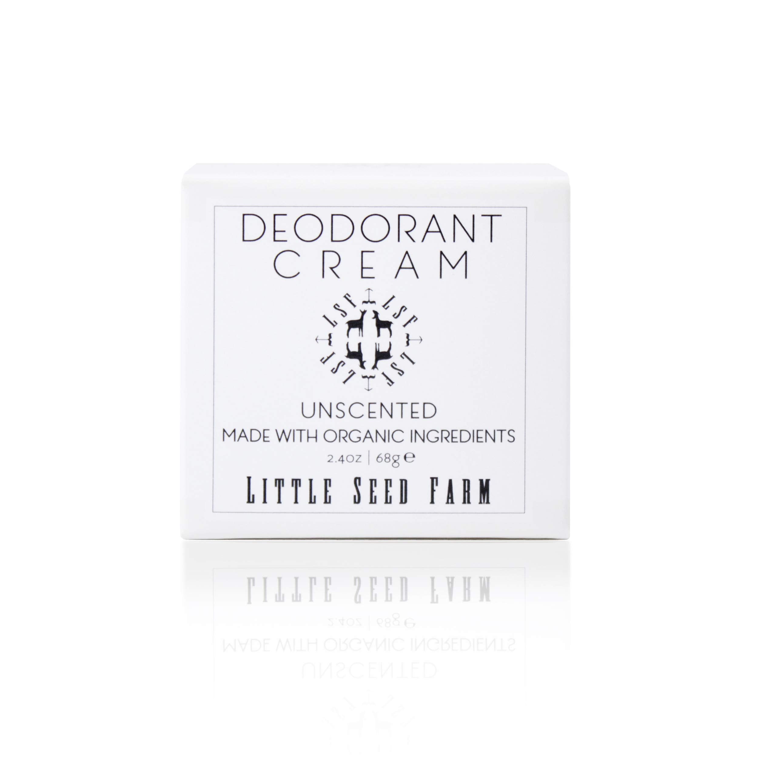 Little Seed Farm Unscented Deodorant Cream jar for all-day freshness.