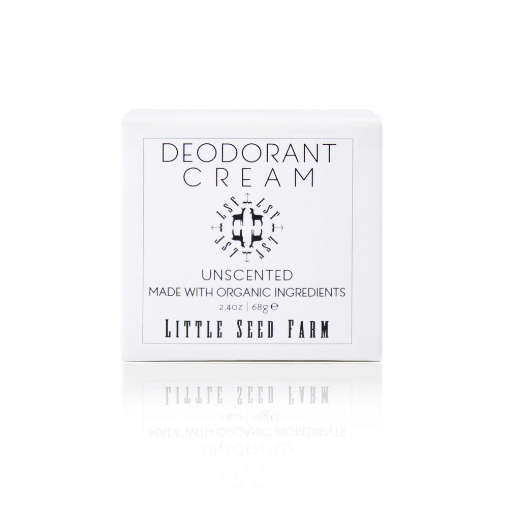 Little Seed Farm Unscented Deodorant Cream jar for all-day freshness.