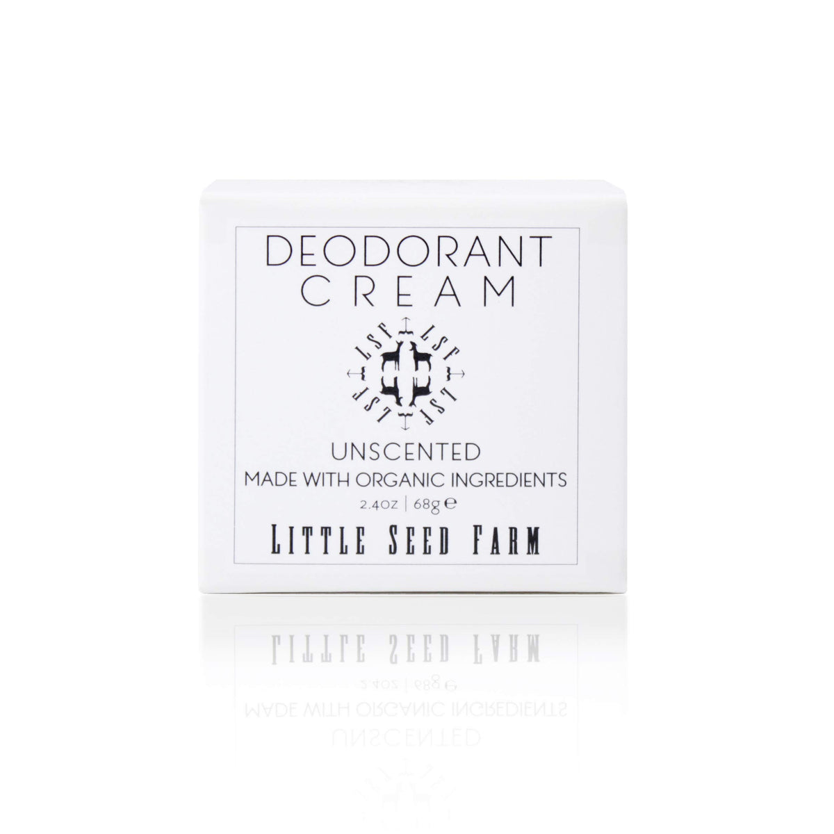 Little Seed Farm Unscented Deodorant Cream jar for all-day freshness.