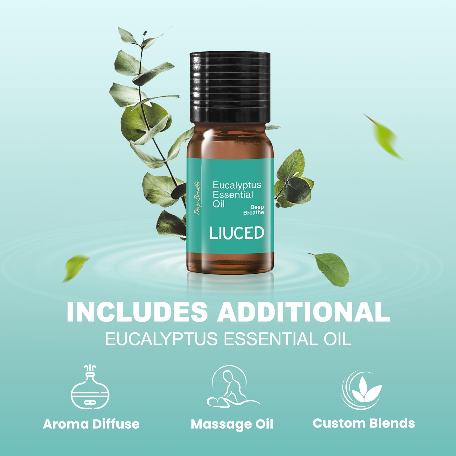 LIUCED eucalyptus essential oil 5ml bottle for uplifting mood and breathing support