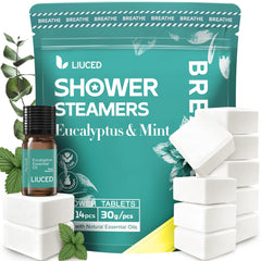 LIUCED shower steamers eucalyptus mint 14-pack for refreshed mornings and clearer breathing