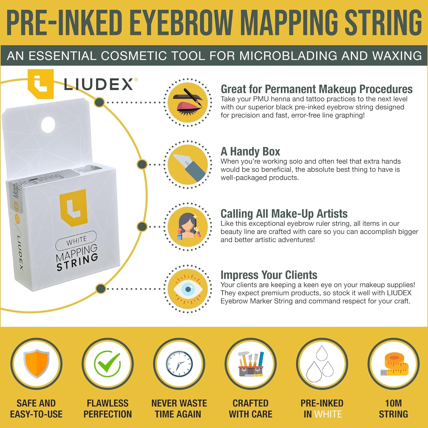 LIUDEX pre-inked white brow marker supports quick, accurate mapping.