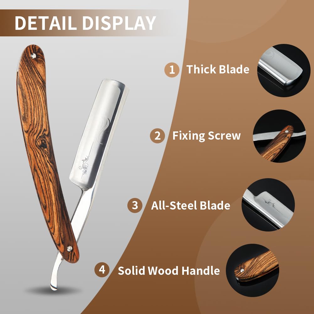 Close-up of the sharp carbon steel blade for precise shaving.