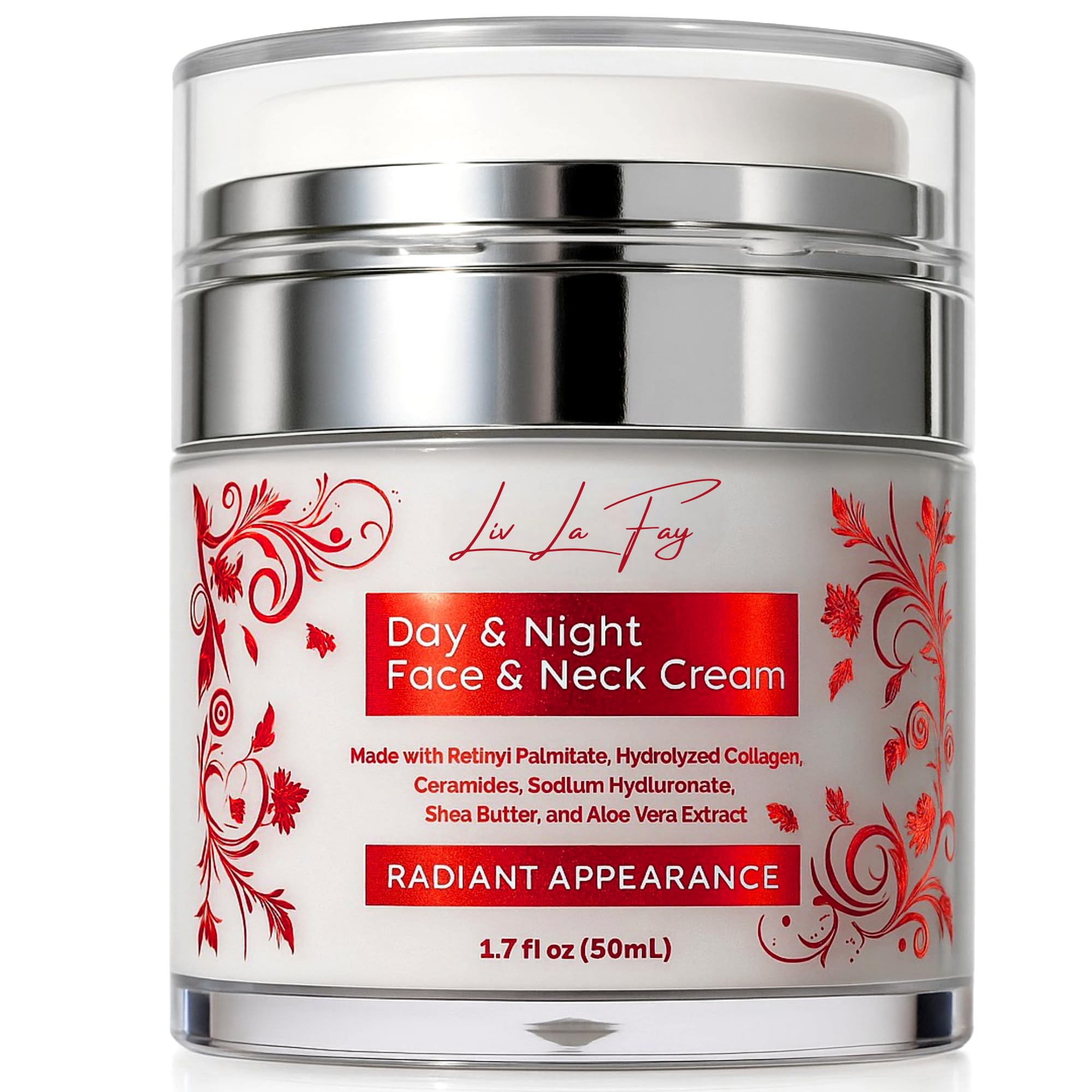 Liv La Fay Retinol Collagen Cream jar close-up showing luxurious texture and glow