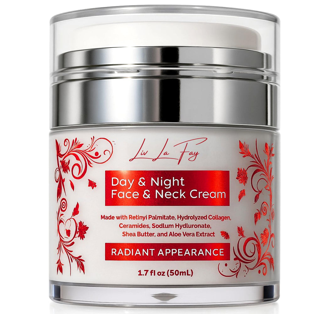 Liv La Fay Retinol Collagen Cream jar close-up showing luxurious texture and glow
