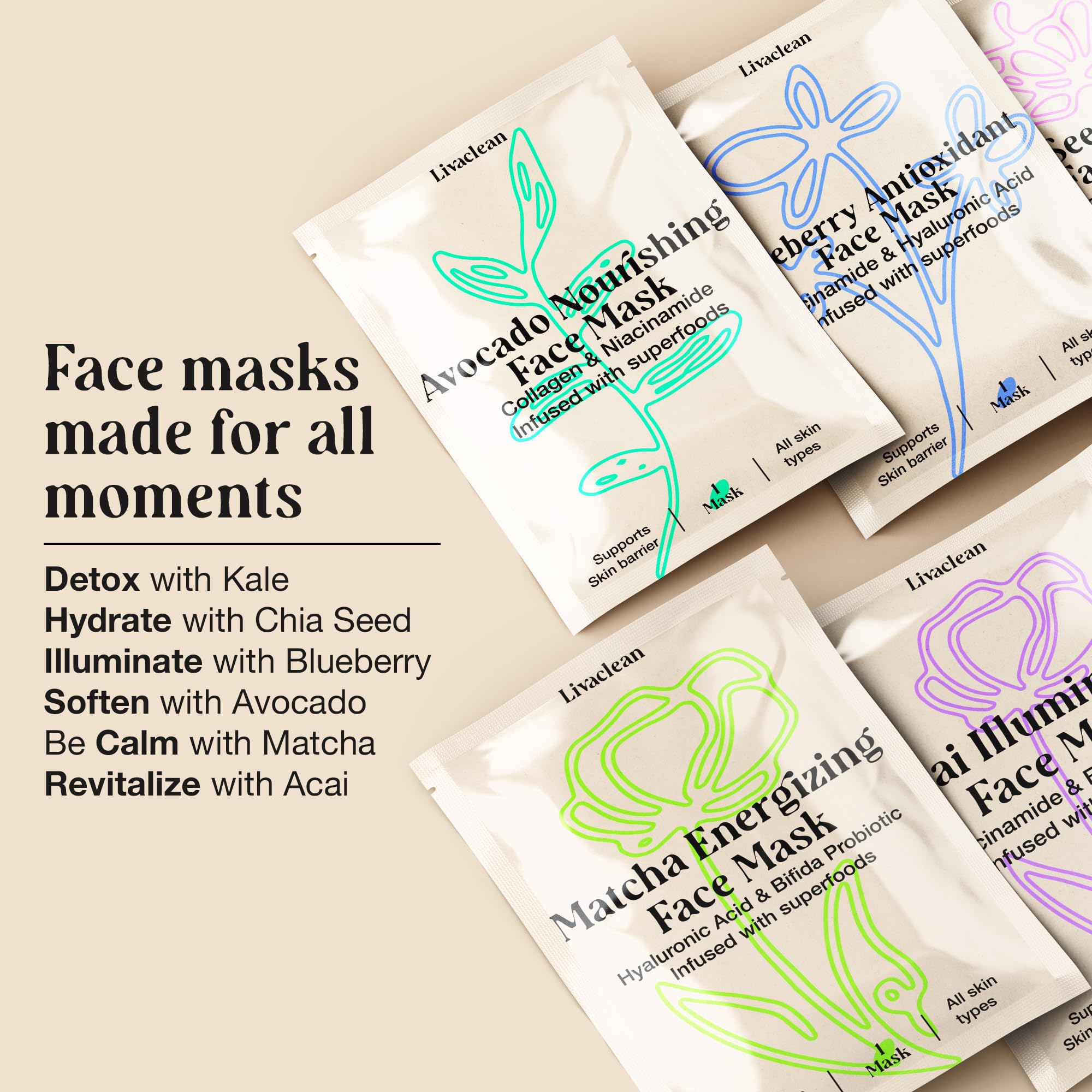LivaClean green tea soothing image suggests calm, refreshed skin.