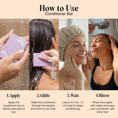 Closeup of LivaClean hyaluronic acid conditioner bar for moisture without heaviness