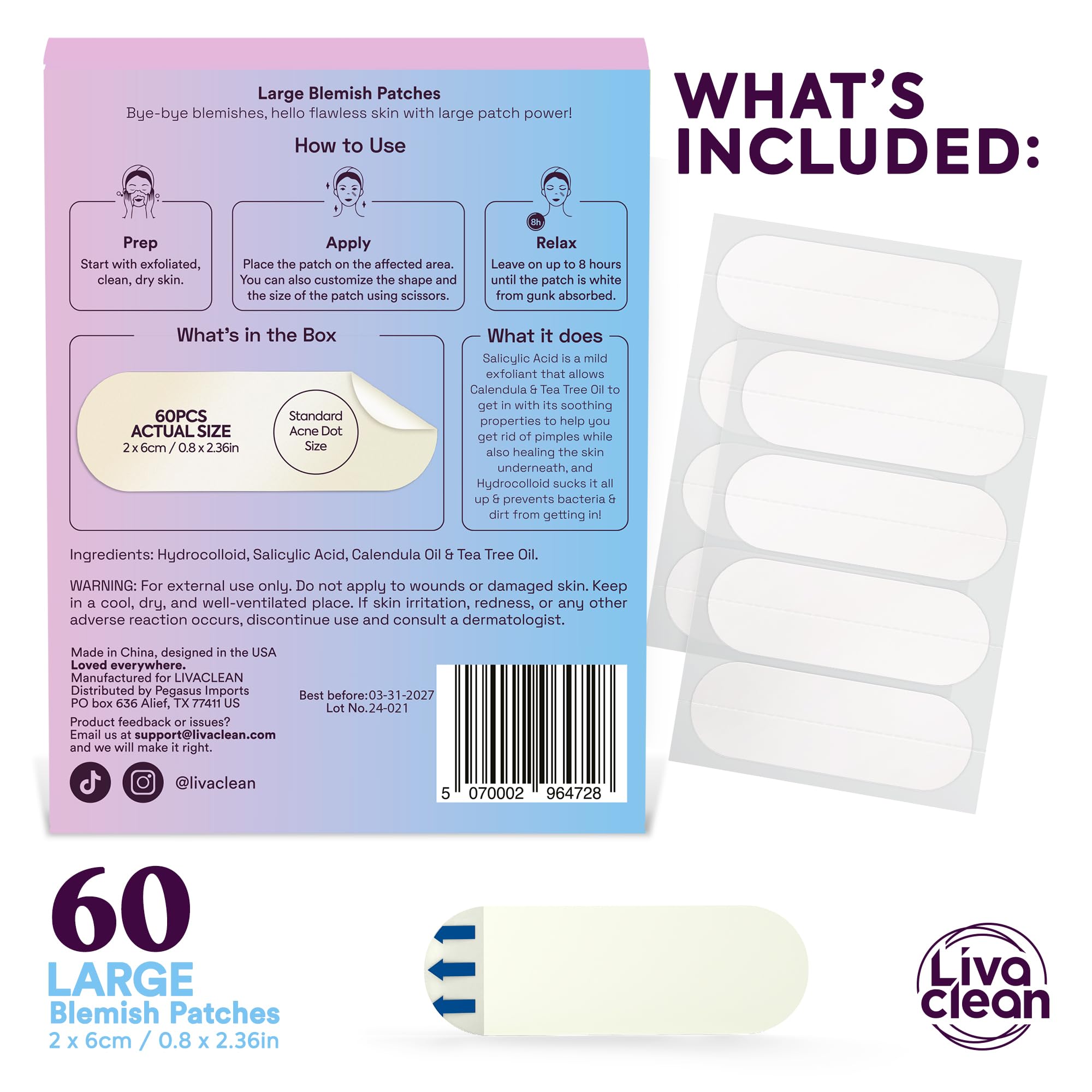 LivaClean patch close-up with salicylic acid and tea tree ingredients