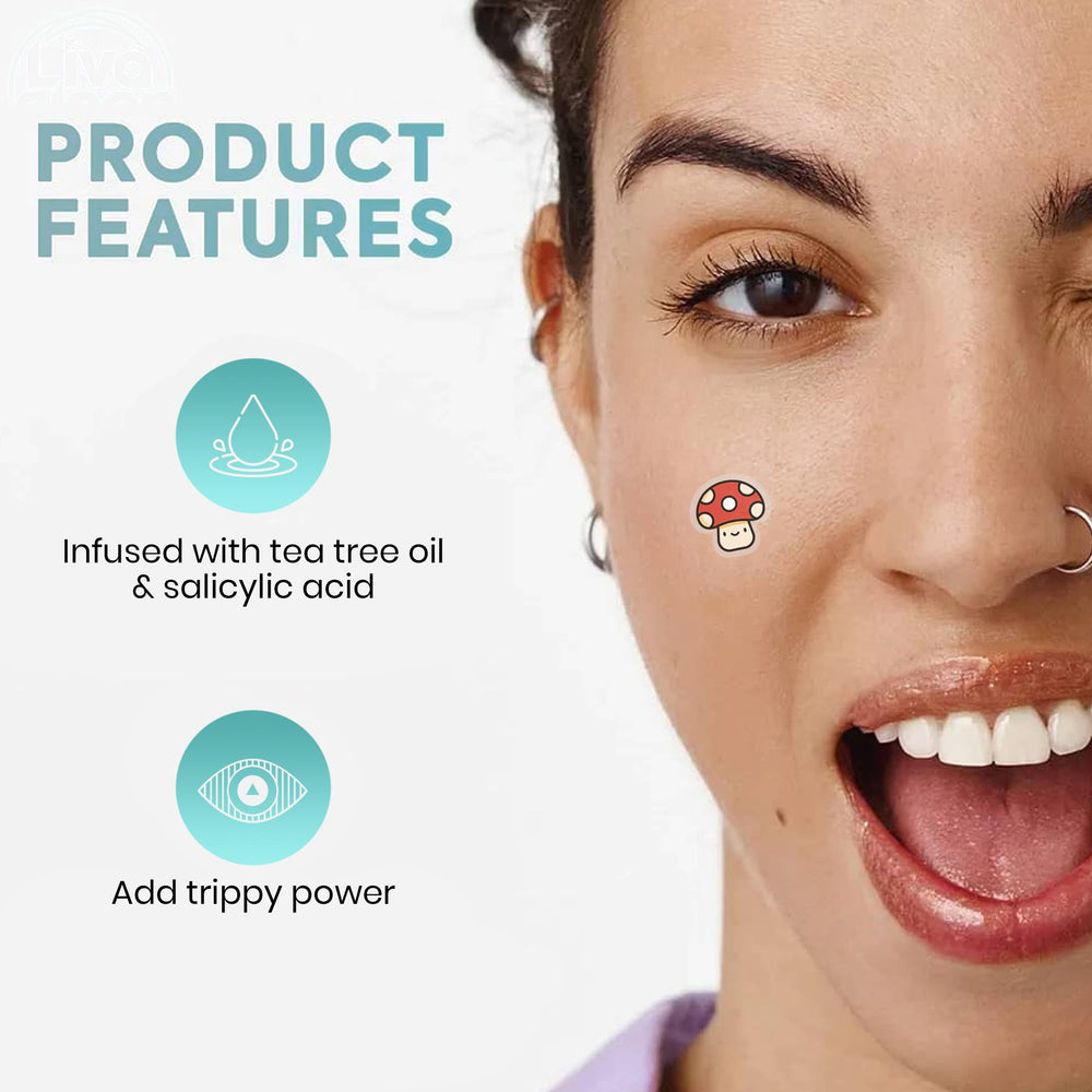LivaClean patches on skin illustrating teen-friendly acne care for night use.