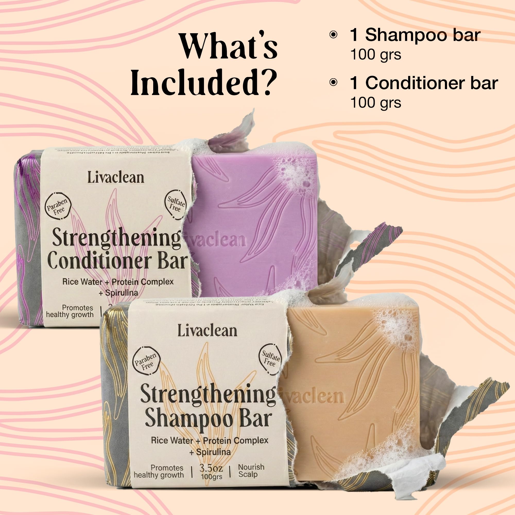Closeup of LivaClean rice water shampoo bar highlighting cleansing power