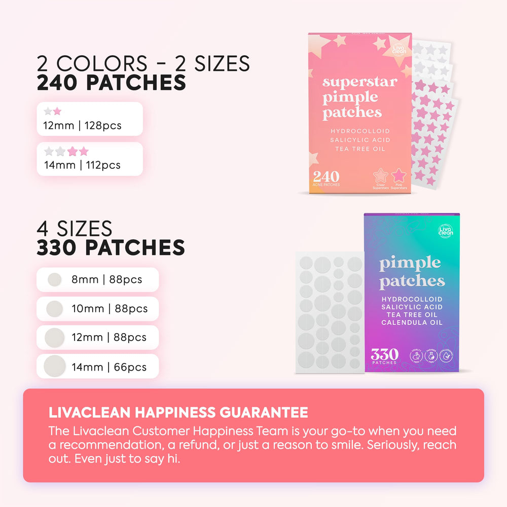 LivaClean round hydrocolloid patches visible on skin absorb oils.