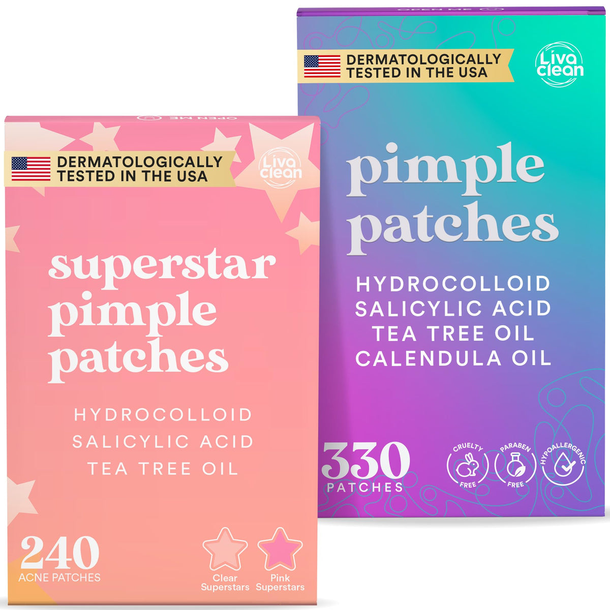 LivaClean star patches pack in pink and clear for discreet blemish care.