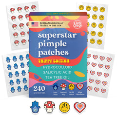 LivaClean Superstar Patches Trippy Edition pack showing assorted shapes for discreet blemish care.