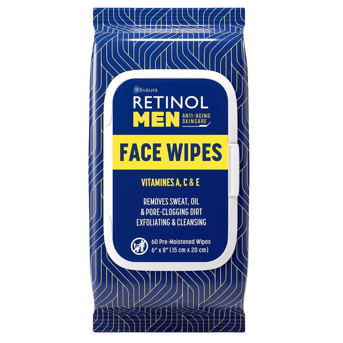 LIVAURA Retinol facial wipes package front for on-the-go cleansing after workouts