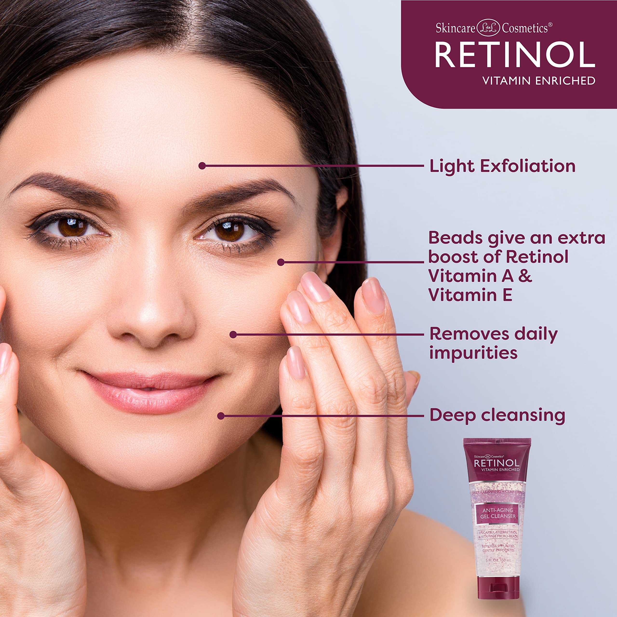 LIVAURA Retinol Gel Cleanser vitamin A and E beads nourish skin.