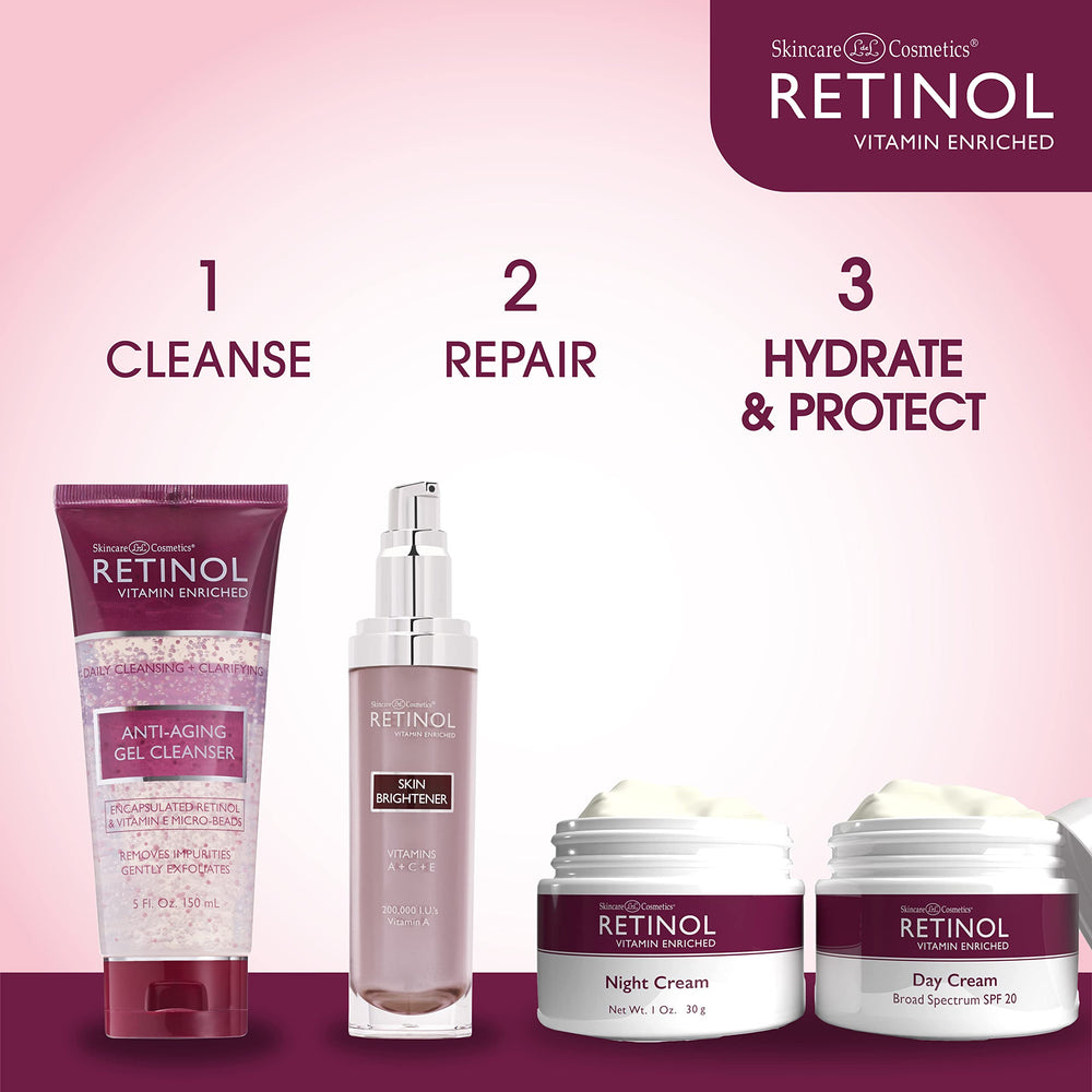 LIVAURA Retinol Starter Kit front view with four mini bottles for trial use