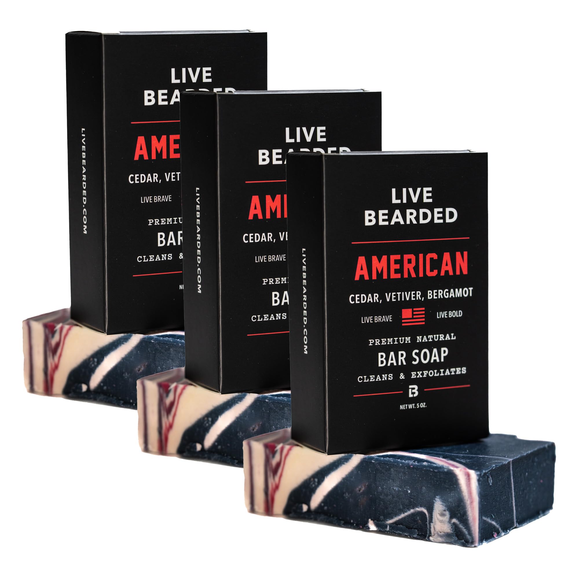 Live Bearded bar soap with charcoal and pumice delivers exfoliation for a deeper clean.