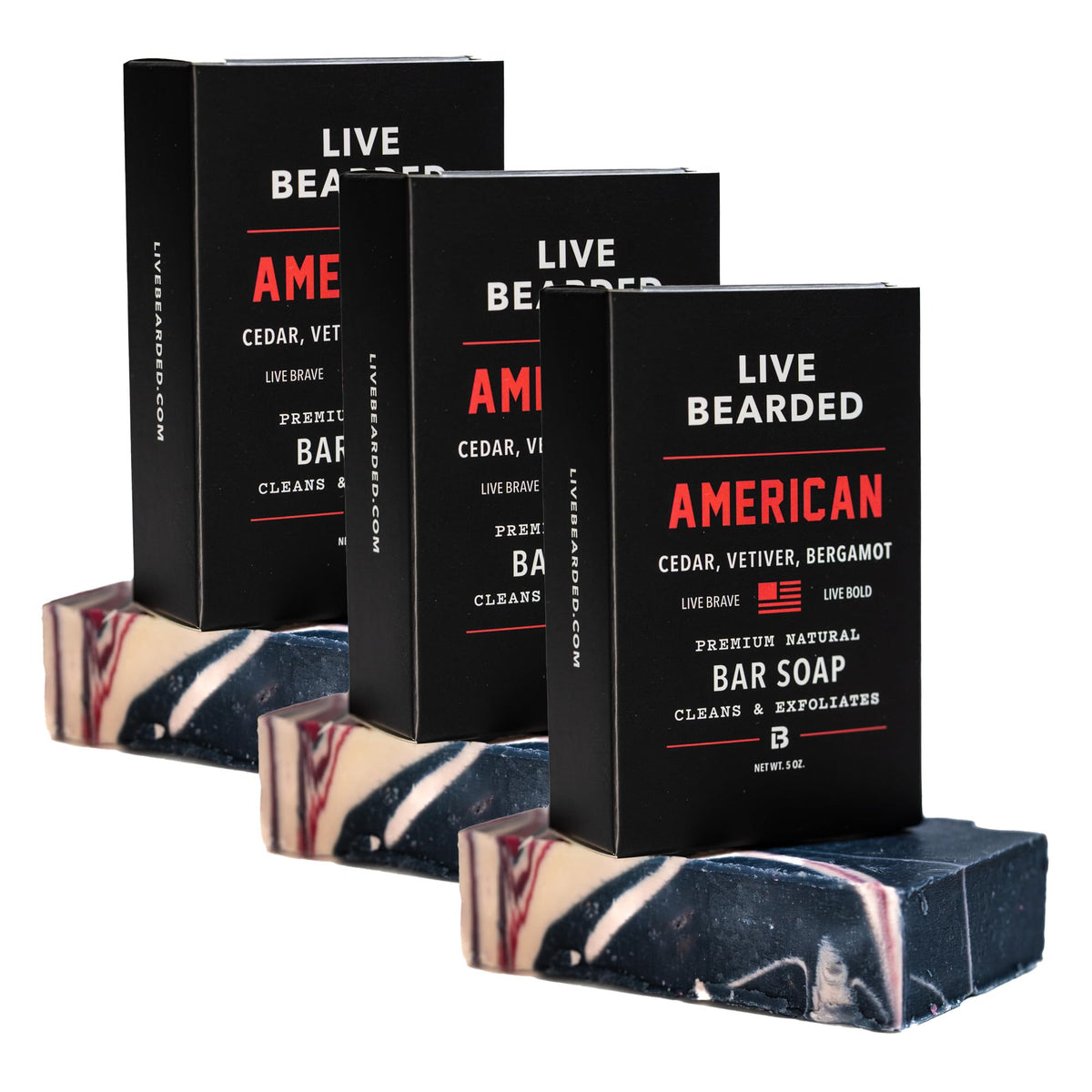 Live Bearded bar soap with charcoal and pumice delivers exfoliation for a deeper clean.