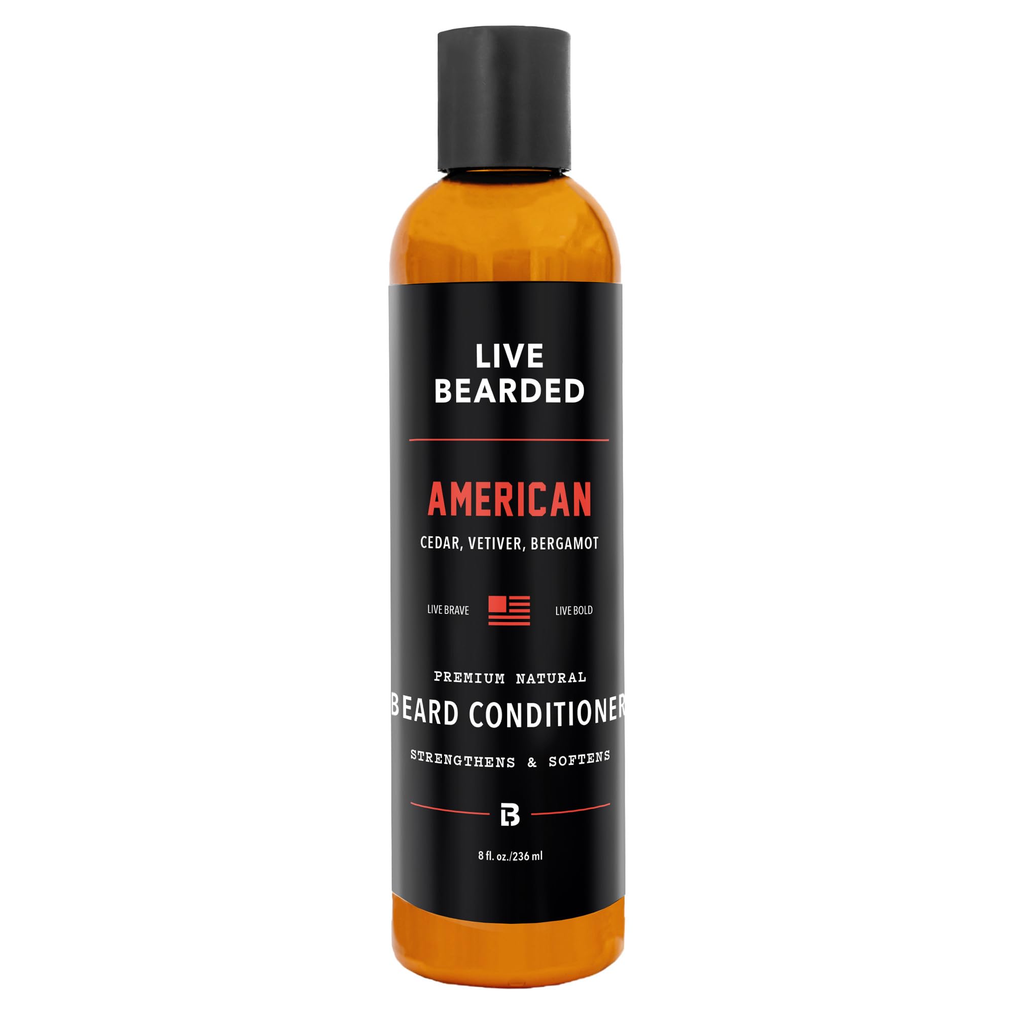 Live Bearded Beard Conditioner bottle close-up for soft, manageable facial hair.