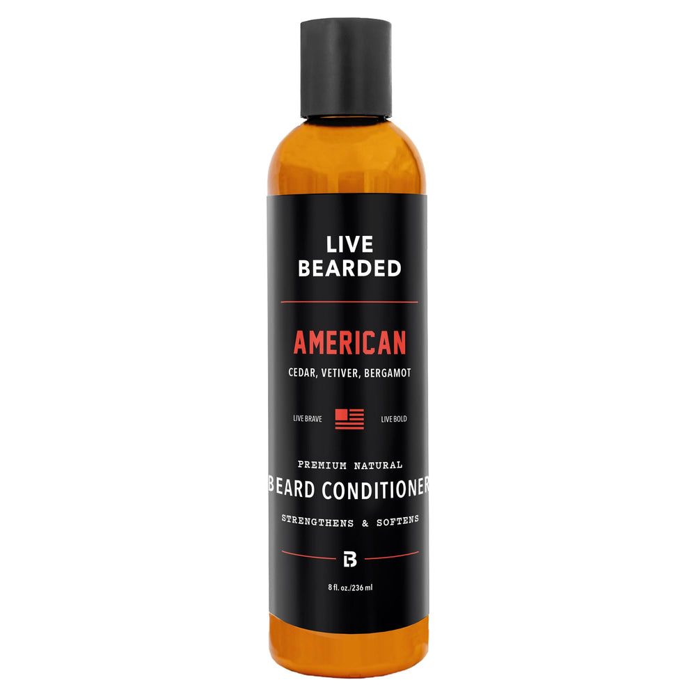Live Bearded Beard Conditioner bottle close-up for soft, manageable facial hair.