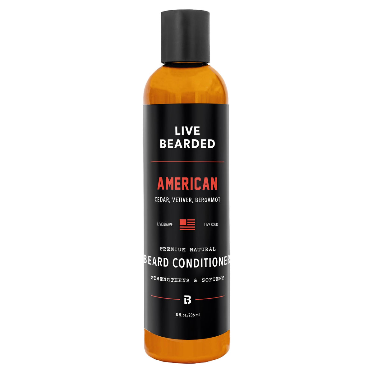 Live Bearded Beard Conditioner bottle close-up for soft, manageable facial hair.