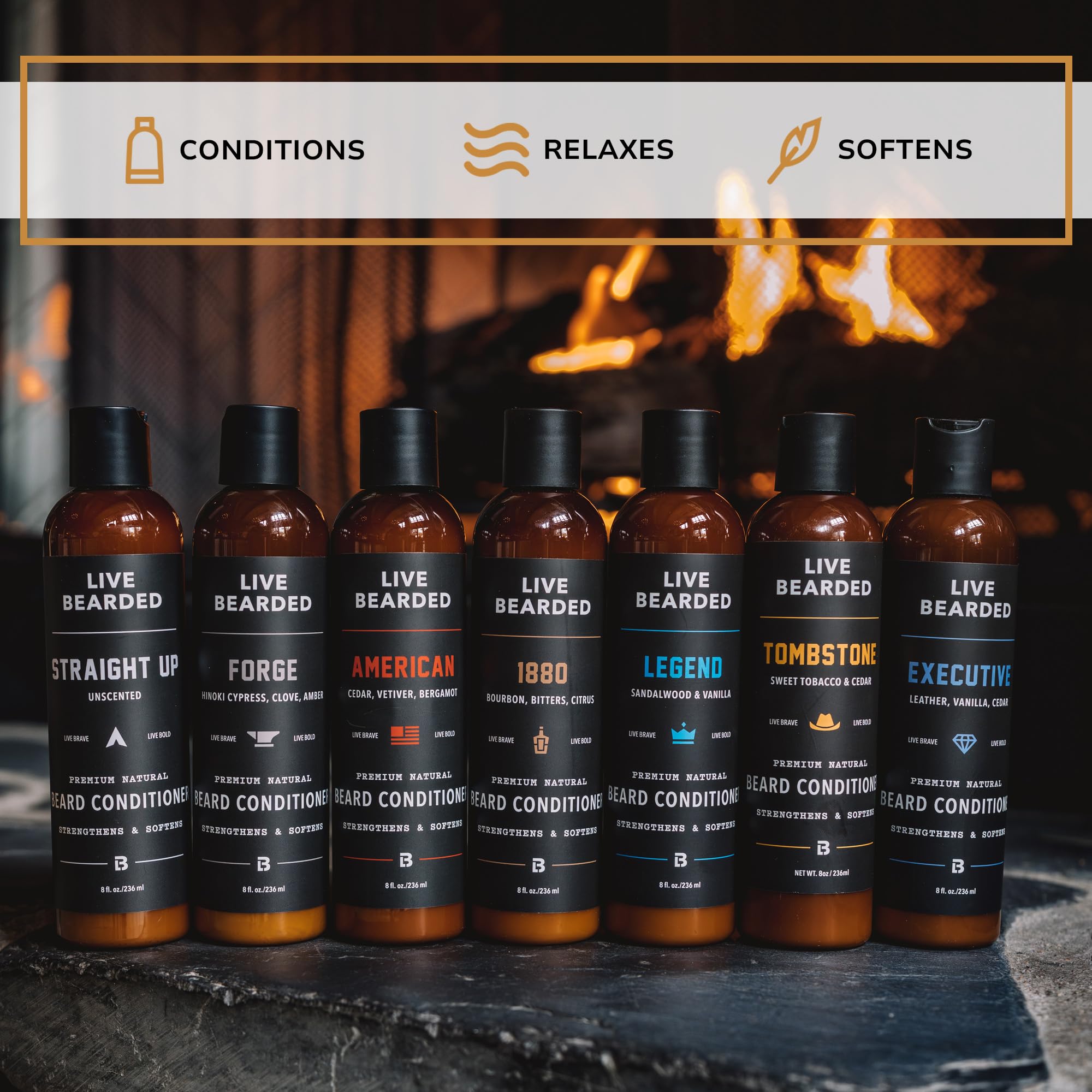 Live Bearded conditioner nourishes with coconut and argan oils for hydration.