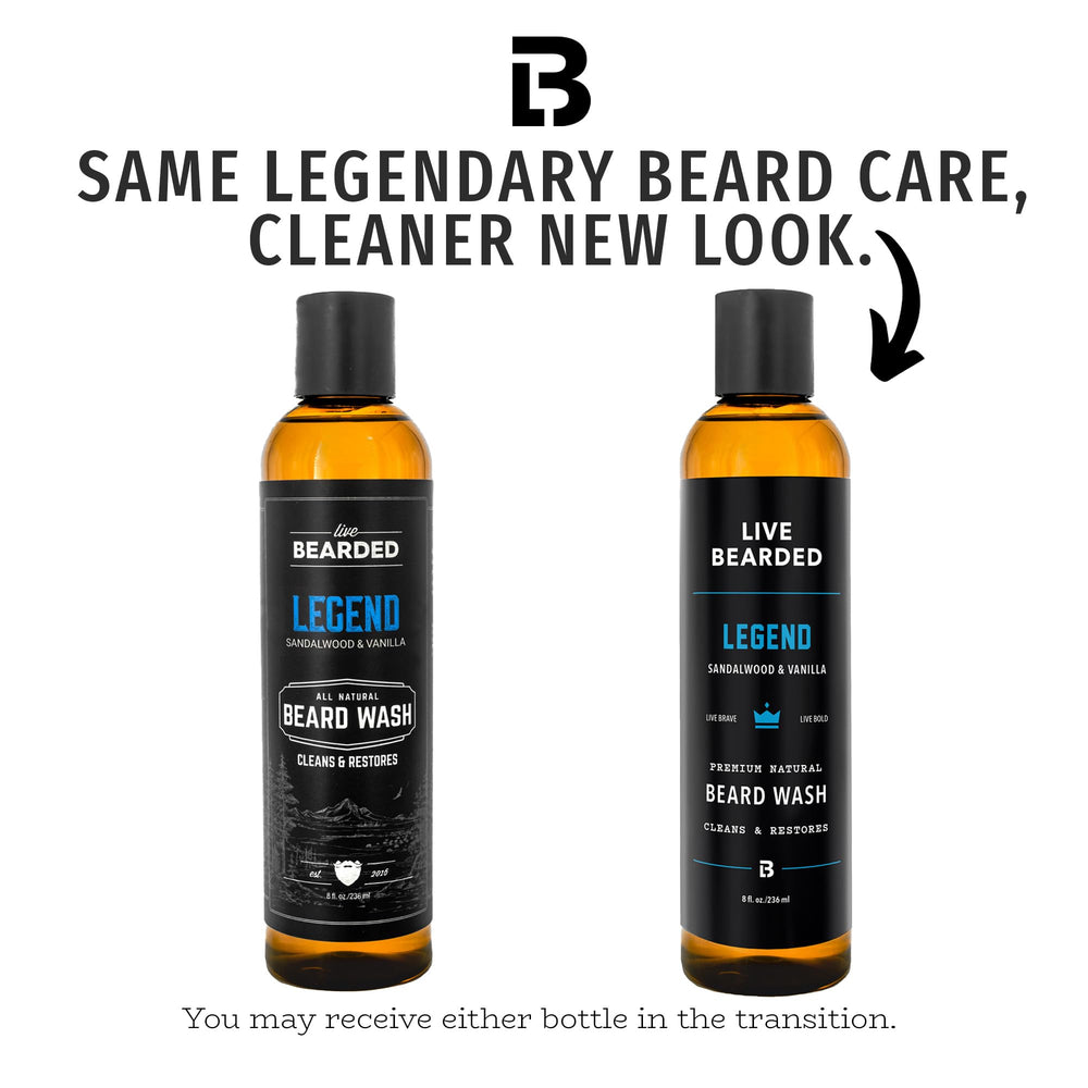 Close-up of the pump and label on Live Bearded Beard Wash.