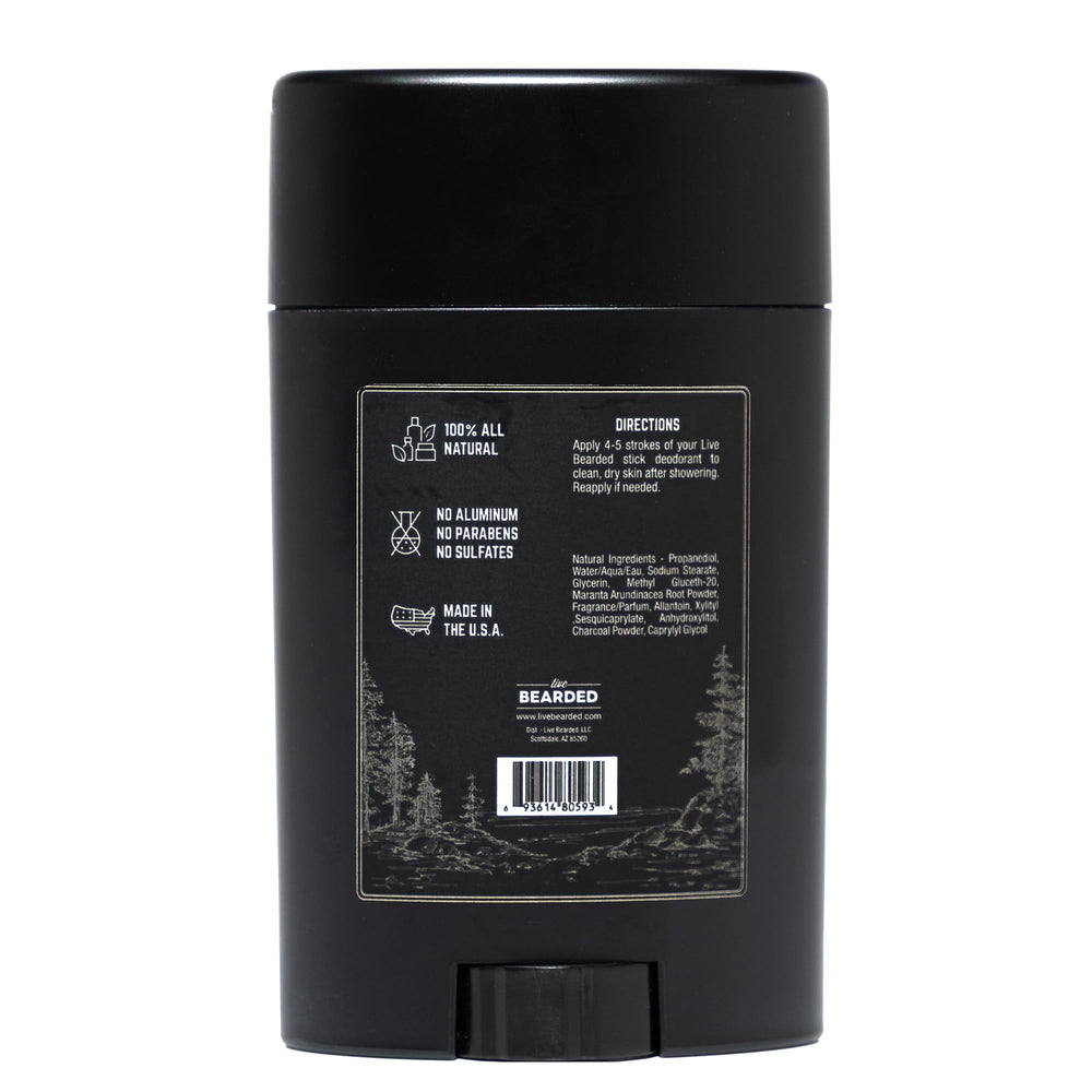 Live Bearded Canyon deodorant stick side view highlighting aluminum-free formula.