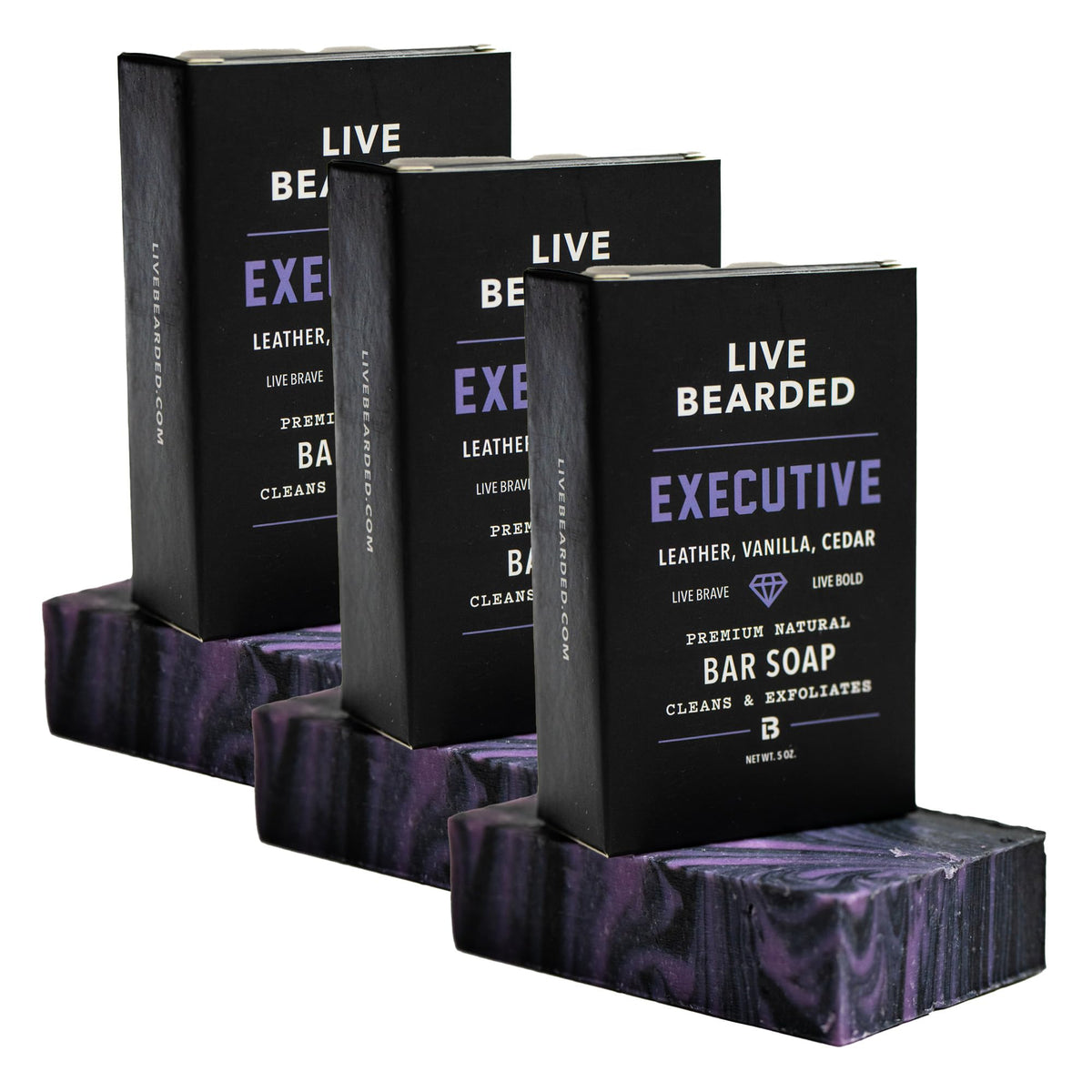 Live Bearded Executive scent bar soap front view for bold cleansing
