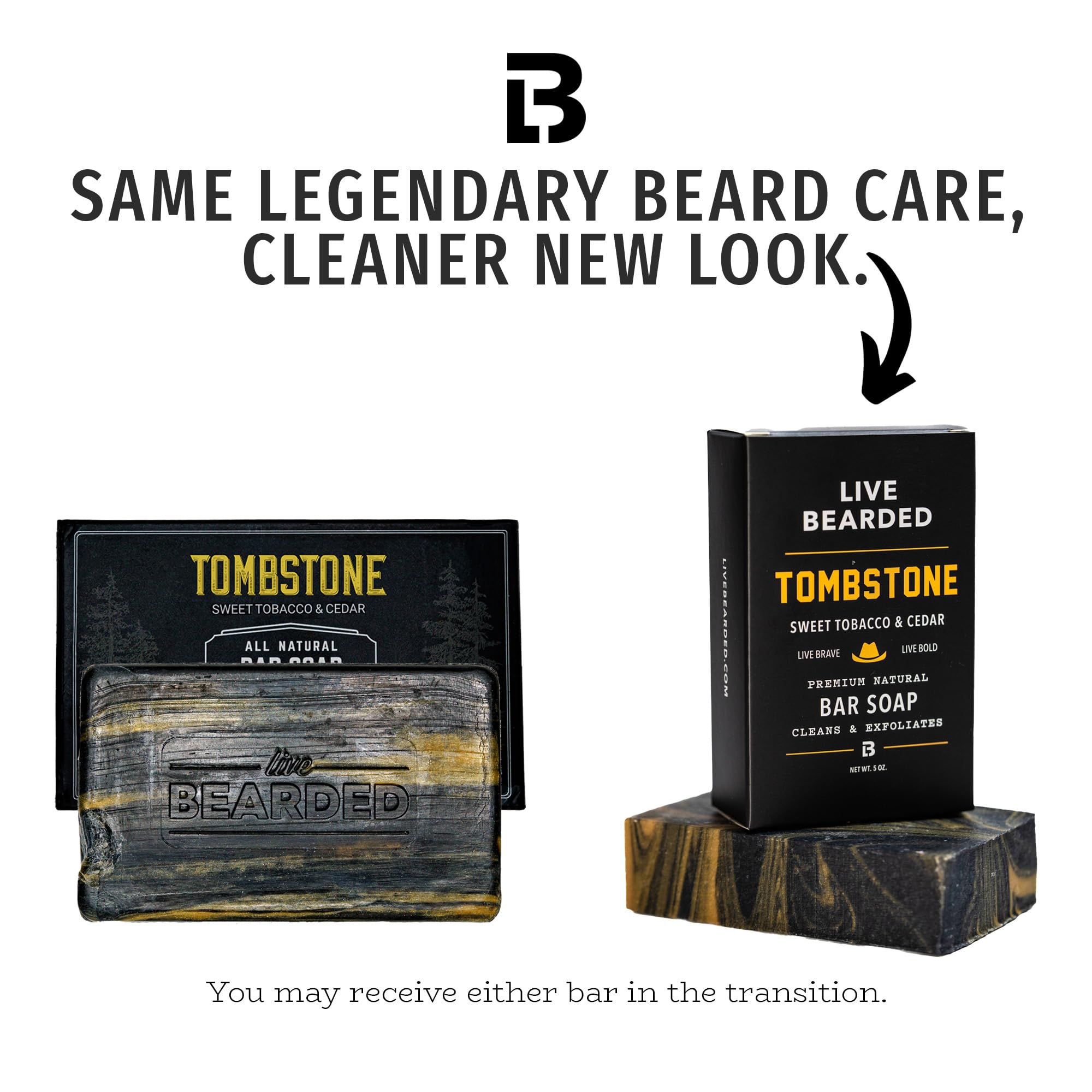 Live Bearded Tombstone bar soap enriched with shea butter for lasting moisture.