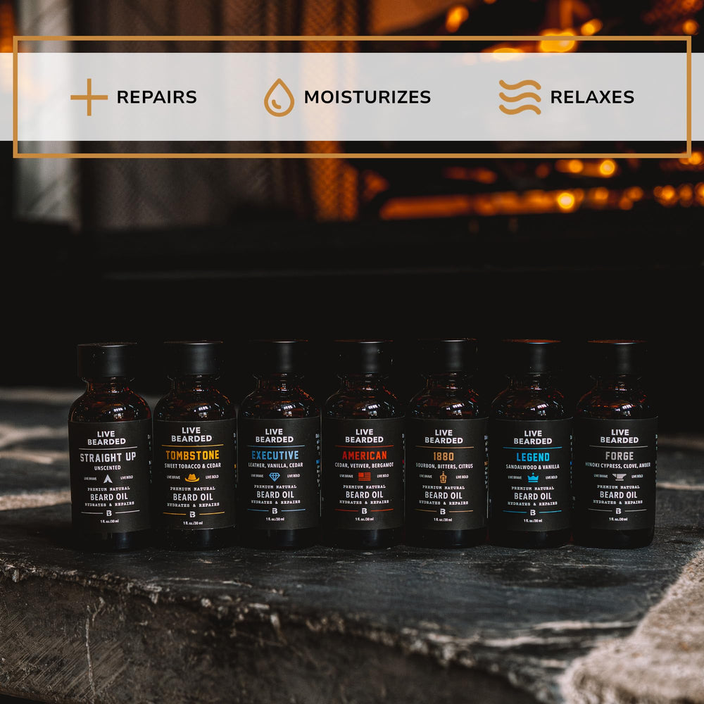 Live Bearded Tombstone Oil applied to beard to seal moisture.